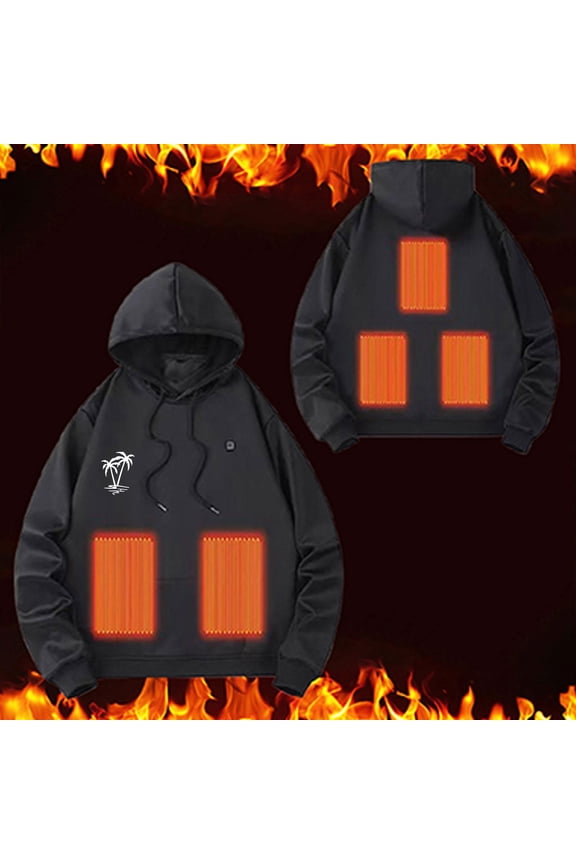 Mens Hoodies Heated Graphic 5 Heating Zone Black Sweatshirts Thermal Warm Hooded Sweatshirt for Men L