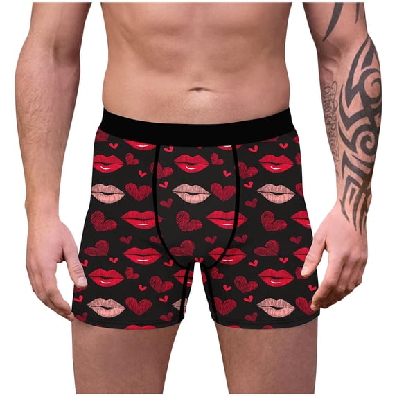 NTACZA Mens Underwear Funny Valentine's Day Pink Heart Print Boxer Briefs Anti Chafing Holiday Comfort Mens Briefs L