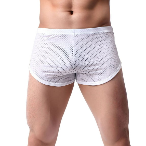 NTACZA Mesh Mens Underwears Low Waist Breathable White Boxer Briefs Seamless Athletic Stretch Underpants for Men L