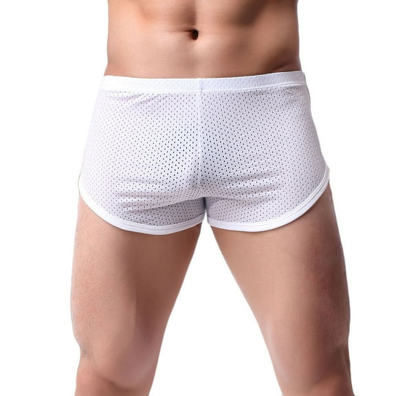 NTACZA Mesh Mens Underwears Low Waist Breathable White Boxer Briefs Seamless Athletic Stretch Underpants for Men L