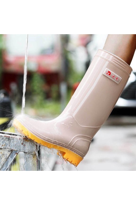 Mid-Calf Boots Women Non Slip Yellow Rain Wide Widths Low Heel Water Resistant Rainboots Womans Shoes 36
