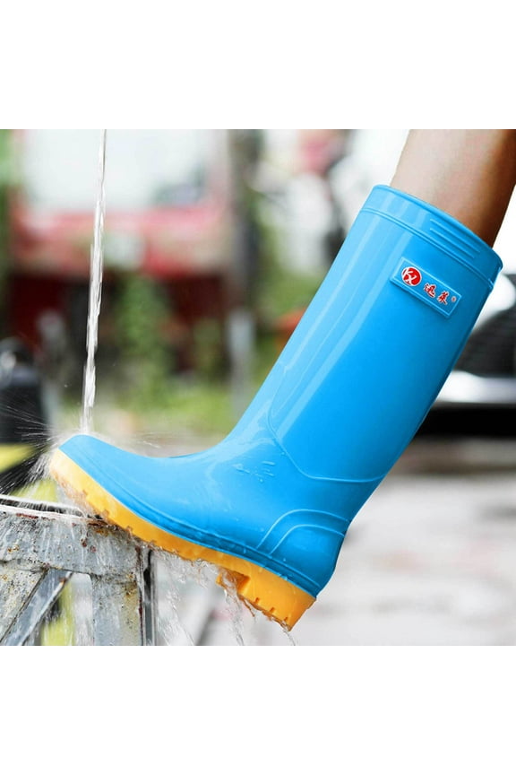 Mid-Calf Boots Women Rain Blue Non Slip Water Resistant Wide Widths Low Heel Rainboots Ladies Shoes 39
