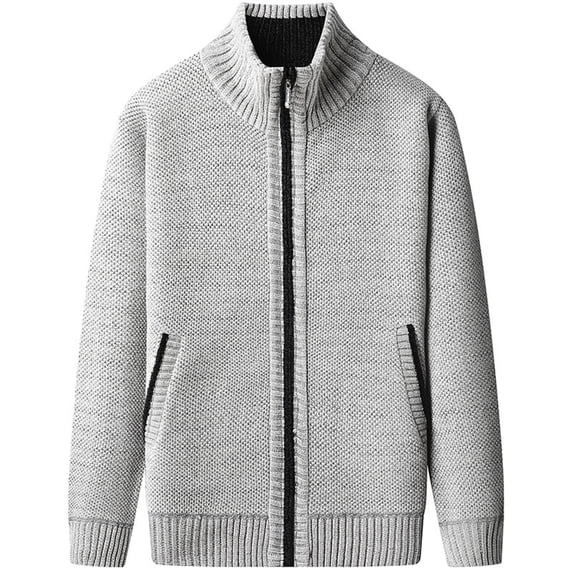 NTACZA Mock Neck Fall Sweaters Men Zip Up Gray Fleece Lined Sweater Cardigan Stand Collar Knit Jacket Jumpers for Men 3XL