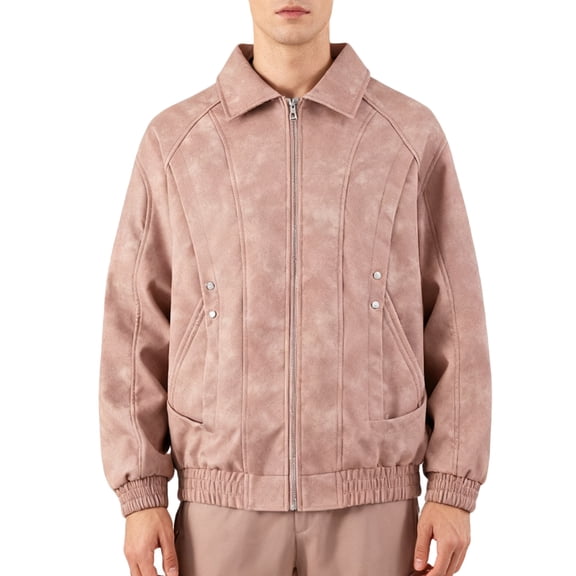 NTACZA Motorcycle Jacket for Men Pink Faux Suede Vintage Jacket Full Zip Lapel Bicycle Coats Fall Coats for Men XXL