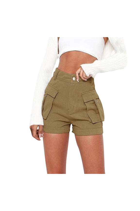 Multi‑Pocket Cargo Shorts For Women High Rigid Waist Button For Slim Walking Vacation Button Beach Casual Shorts For Women