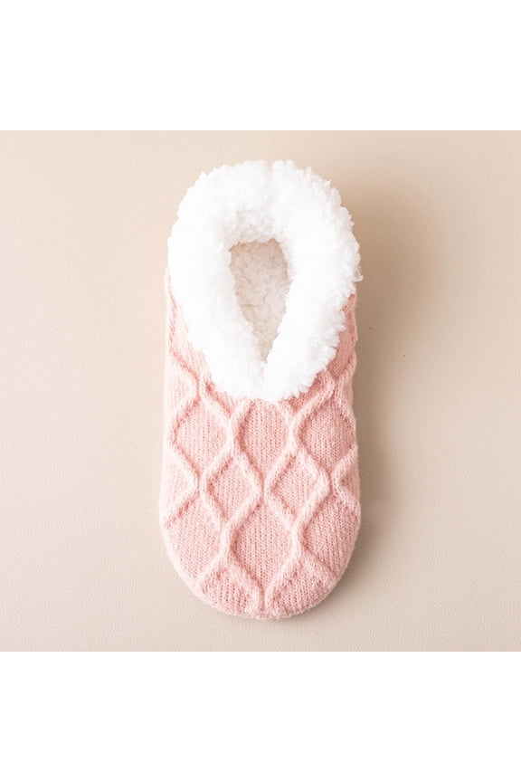 Non Slip Socks for Women Winter Low Cut Fleece Lined Pink Slipper Socks Womens Gripper Fuzzy Socks