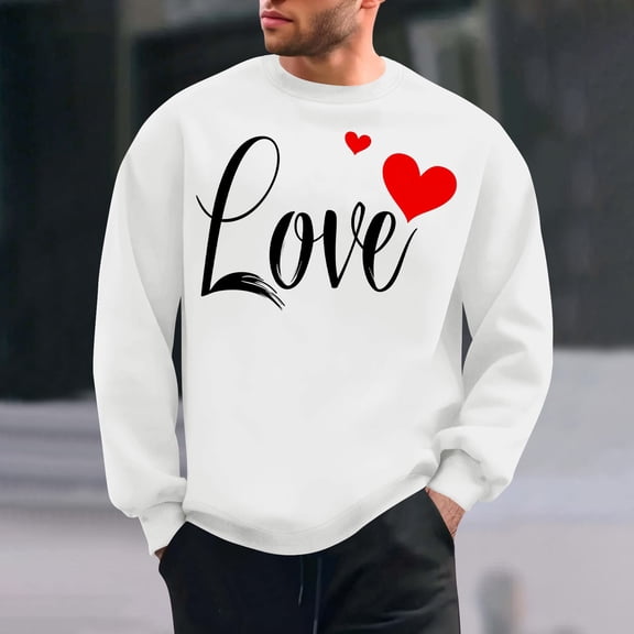 NTACZA Novelty Funny Shirts Mens Crew Neck White Valentines Day Sweatshirt Holiday Heart Long Sleeve Tshirt for Men L