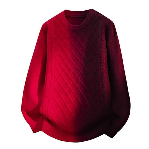 NTACZA Oversized Men Fall Sweater Red Long Sleeve Cable Knit Sweater Loose Fitting Ombre Crew Neck Knitwear Mens Jumpers XL