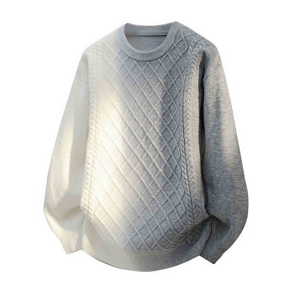 NTACZA Oversized Men Sweaters Cable Knit White Long Sleeve Sweater Ombre Crew Neck Loose Fitting Knitwear Men's Jumper XL