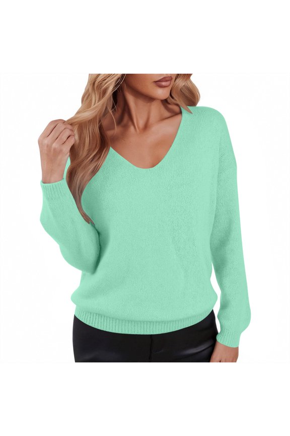Oversized Sweaters for Women Green Loose Fitting V Neck Sweater Pullover Cozy Knit Tops Women's Jumper XL