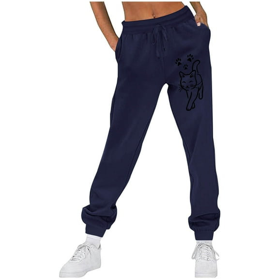 NTACZA Pants Womens Workout Blue Fleece Sweatpants Graphic Running Joggers Lady Trousers S