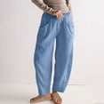 thumbnail image 1 of NTACZA Pants for Women Loose Cotton Linen Comfy Blue Pants Elastic Waist Lightweight Soft Loungewear Women Trousers XL, 1 of 6