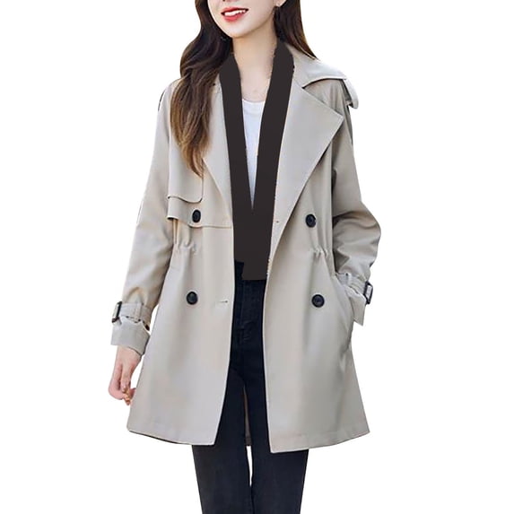 NTACZA Pea Women's Coats Dress Work Trench White Lapel Collar Solid Button up Coats Womens Jackets Trendy XXL