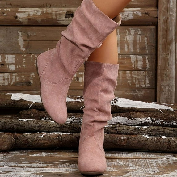 NTACZA Pink Boots Women Mid-Calf Wide Width Slouchy Flat Dressy Barefoot Shoes Shoes Women 38