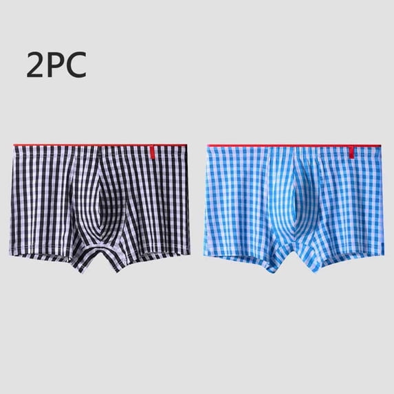 NTACZA Plaid Mens Underwear Cotton Elastic Waist Boxers Low Waist Breathable 2 Pack Men's Briefs L