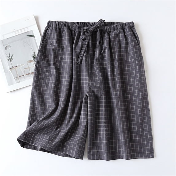NTACZA Plaid Womens Cotton Shorts Comfy Pajama Shorts Drawstring Elastic Waist Ladies Shorts L