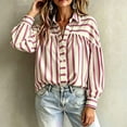 thumbnail image 1 of NTACZA Pleated Back Cute Summer Tops for Women Collared Blouson Striped Button Down Long Sleeve Shirts Work Relaxed Fit L, 1 of 9