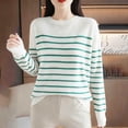 thumbnail image 1 of NTACZA Plus Size Sweaters for Women Striped Green Loose Fitting Crewneck Sweater Knitted Pullover Pullover Jumper Women XL, 1 of 6