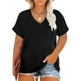 thumbnail image 1 of NTACZA Plus Size Women Shirts Casual Cotton Black V Neck Short Sleeve Solid T-Shirts Womens Plus Blouses XL, 1 of 6