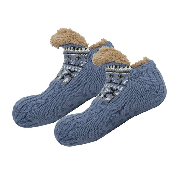 NTACZA Quarter Socks for Women Fleece Lined Blue Non Slip Slipper Socks Low Cut Thick Women Socks 39