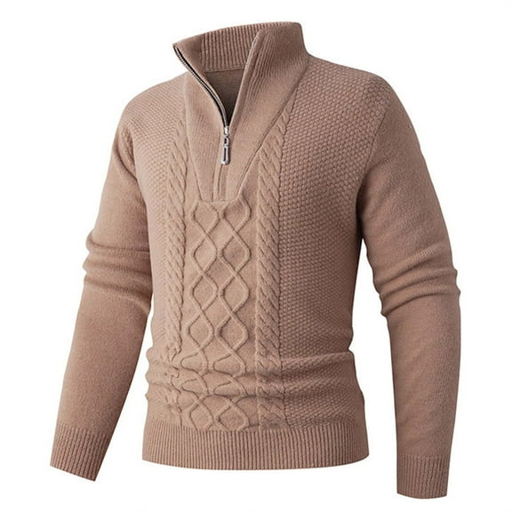 NTACZA Quarter Zip Sweaters Men Cable Knit Yellow Stand Collar Sweater Slim Fit Mock Neck Pullover Jumpers for Men XL