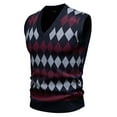 thumbnail image 1 of NTACZA Red Fall Sweaters Men Slim Fit V Neck Argyle Print Sweater Vests Sleeveless Fleece Lined Sweaters Men's Jumper L, 1 of 3