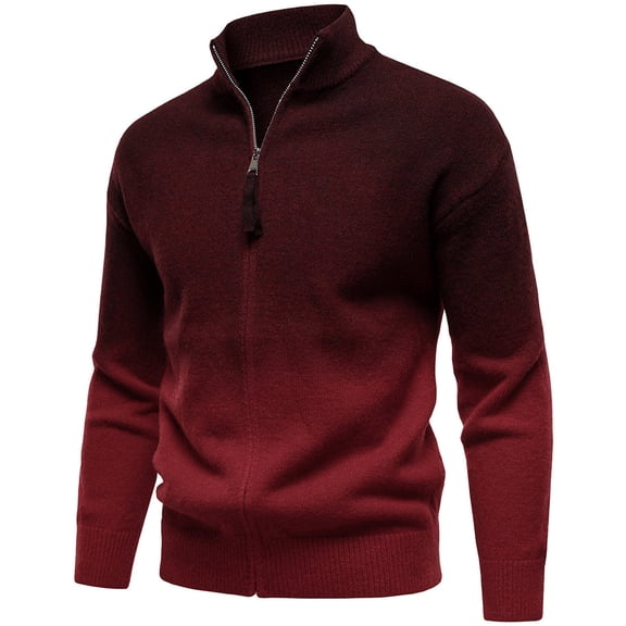 NTACZA Red Men Sweater Thick Zip Up Sweater Cardigan Mock Neck Stretch Colorful Ombre Knit Jacket Mens Jumper 2XL