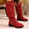 thumbnail image 1 of NTACZA Red Womens Boots Knee-High Wide Calf Slouch Pull-on Low Heel Dress Buckle Shoes Shoes for Women 41, 1 of 5