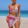 thumbnail image 1 of NTACZA Ruffle Hem Summer Bikini Tops for Women 3-Piece Floral Low Rise Swimwear Swimming Pool Beach Wear Pink L, 1 of 9