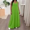 NTACZA Shift Summer Dresses for Women 2026 Plus Size Solid Maxi Crew Neck Loose Green