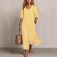 thumbnail image 1 of NTACZA Shirt Dress Fall Dresses for Women Yellow Button Down Striped Cute Side Slit 3/4 Sleeve Maxi Beach Blouson Vacation XXXXL, 1 of 7