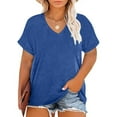 thumbnail image 1 of NTACZA Short Sleeve Summer Tops for Women Cotton Blue Plus Size V-Neck T-Shirts Ladies Blouses L, 1 of 6