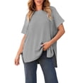 thumbnail image 1 of NTACZA Short Sleeve Tops for Women 2026 Plus Size Crew Neck T-Shirt Baggy Ribbed Cutout Womens Shirt L, 1 of 7