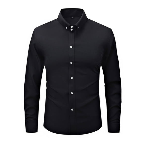 NTACZA Slim Fit Winter Shirts for Men Business Black Solid Dress Shirt Wedding Mens formal Long Sleeve Work Shirts L