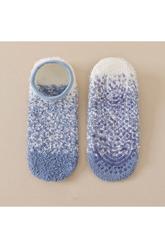 Socks Women Non Slip Low-Cut Fleece Lined Blue Slipper Socks Fuzzy Gripper Women Socks