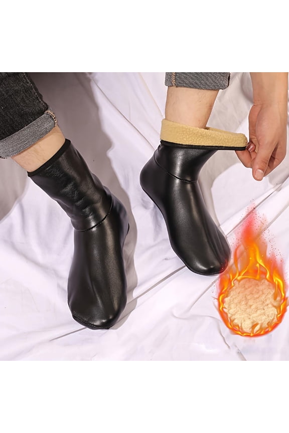 Socks Women Winter Pu Black Fleece Lined Slipper Socks Waterproof Thick Isulated Crew Socks for Women S