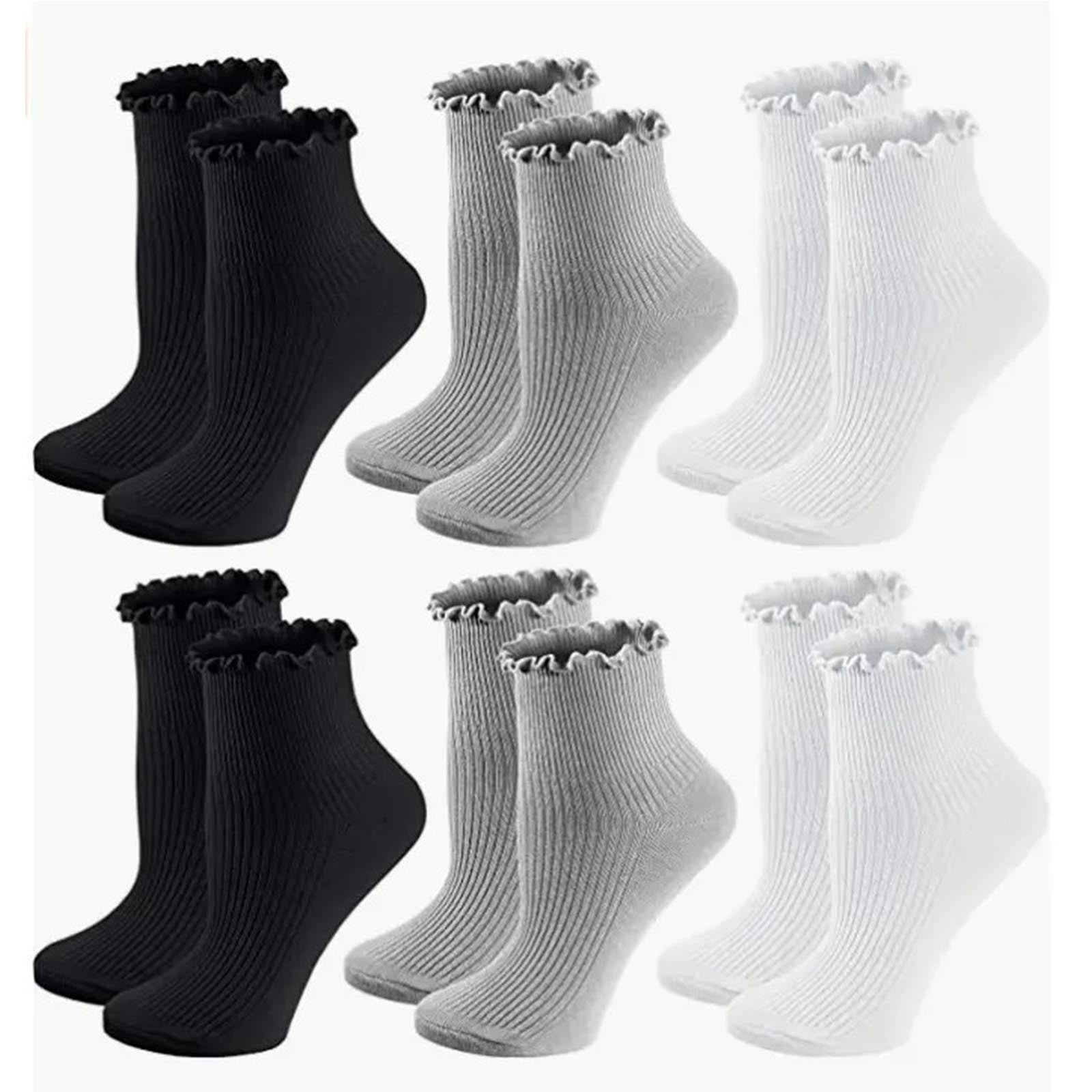 NTACZA Socks Womens Gray Ankle Cotton 6 Pairs Socks Breathable Ruffle Womens Socks
