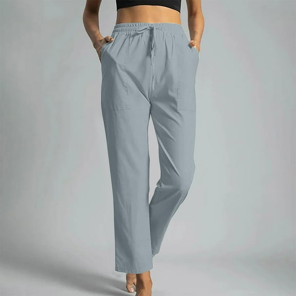 NTACZA Solid Women's Pants on 5.00 RelaXed Gray Cotton Elastic High Waist Pants Women's Trousers Casual Wear