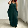 thumbnail image 1 of NTACZA Spring Dresses for Women Maxi Plus Size Slip Dress Solid Loose V-Neck High Waist Open Back Green, 1 of 5