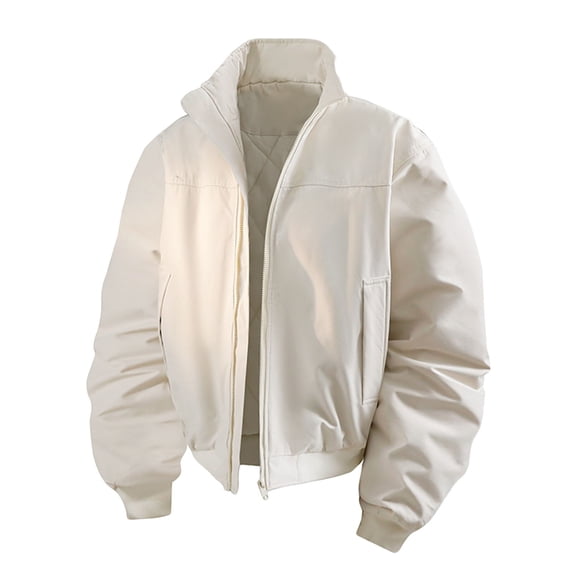NTACZA Stand Collar Men's Jackets White Thick Work Bomber Jacket Heavyweight Cargo Full Zip Coats Men's Winter Coats XXL