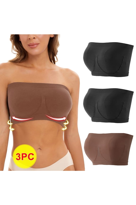 Strapless Womens Bras Bandeau Stretch 3Pack Unpadded Wedding Size XXL