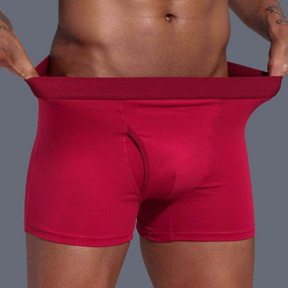 NTACZA Stretch Underwear Men Breathable Cotton Red Boxer Briefs Anti Chafing Open Fly Athletic Men's Brief S