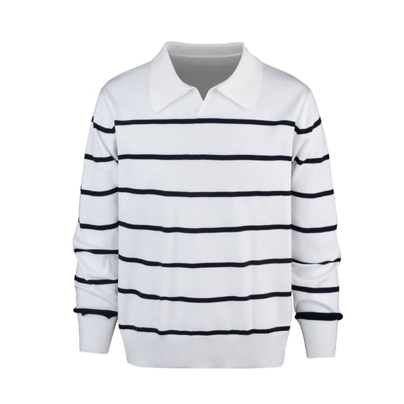 NTACZA Striped Sweater Mens White Collared Long Sleeve Polos Stretch Loose Lapel Sweaters Mens Winter Jumpers L