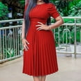 thumbnail image 1 of NTACZA Summer Dress Round Neck Wedding Guest Dresses Midi Short Sleeve A-Line Pleated Red L, 1 of 8