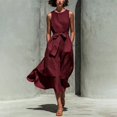 thumbnail image 1 of NTACZA Summer Dresses A-Line Maxi Cotton Lien Sleeveless Flowy Round Neck Ruched Waist Vacation Casual Front Tie Beach Red XXXL, 1 of 7