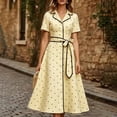 thumbnail image 1 of NTACZA Summer Dresses Wedding Guest Dress Dressy Polka Dot Midi Short Sleeve Lapel Collar Ruched Waist Size M, 1 of 7