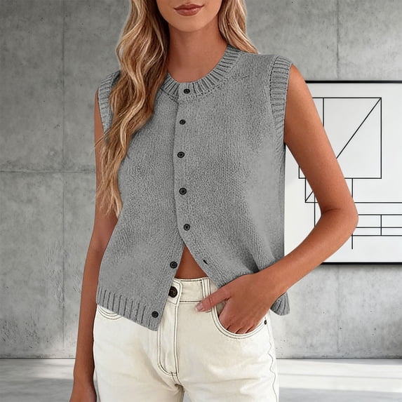 NTACZA Summer Going Out Tops for Women Button Up Knitted Tank Tops Ribbed Holiday Sleeveless Shirt for Women S
