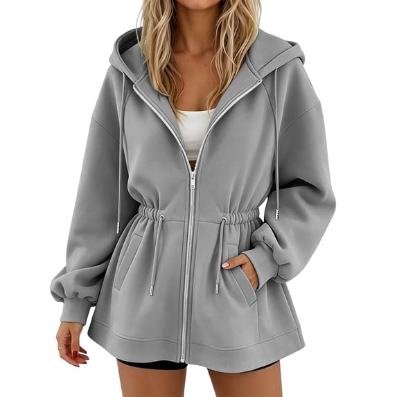 NTACZA Sweatshirts for Women Hoodies Zip Up Fleece Drawstring with Pockets Long Sleeve Loungwear Gray M