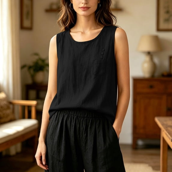NTACZA Tank Tops Casual Round Neck Cotton Sleeveless Women Tops