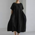 thumbnail image 1 of NTACZA Tea-Length Women'S Short Sleeve Dresses 2026 Casual Crew Neck Shift Empire Waist Pleated for Party Black, 1 of 4